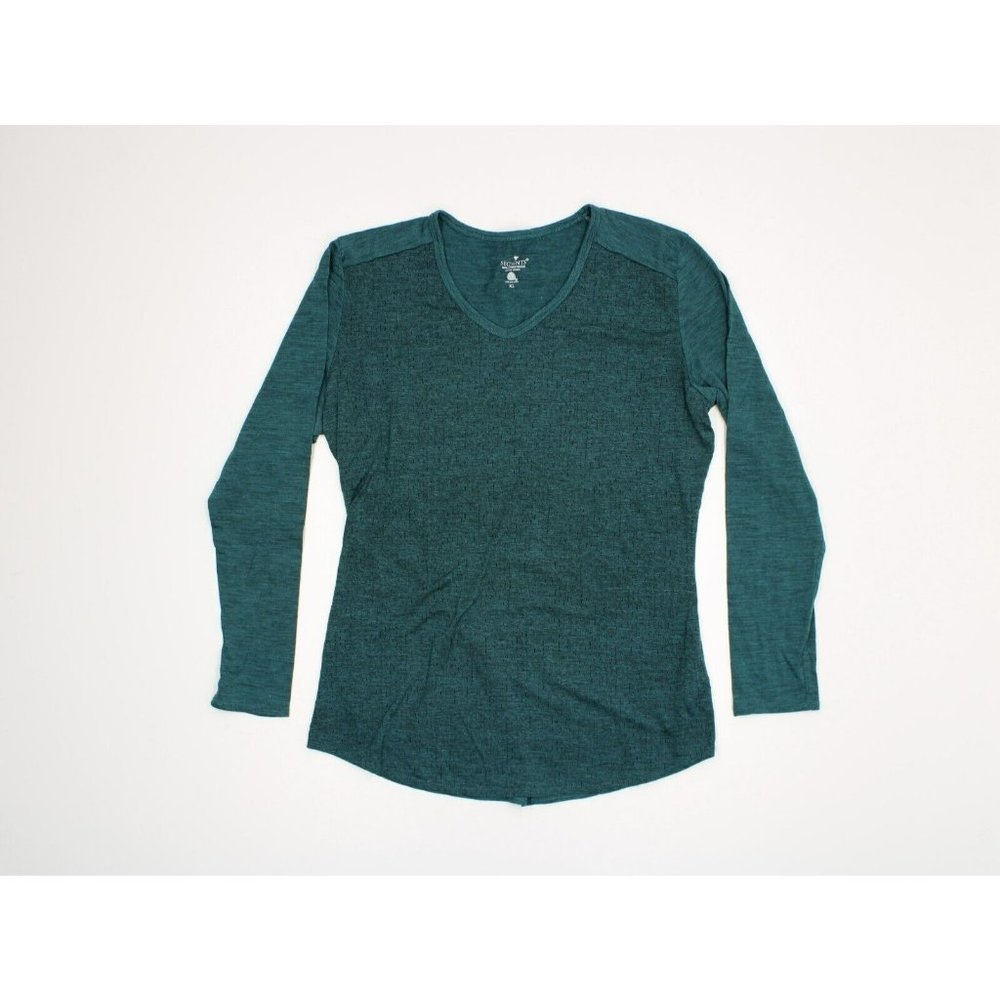Seg'ments Womens XL Long Sleeve Shirt Teal Merino Wool Printed Casual Ladies